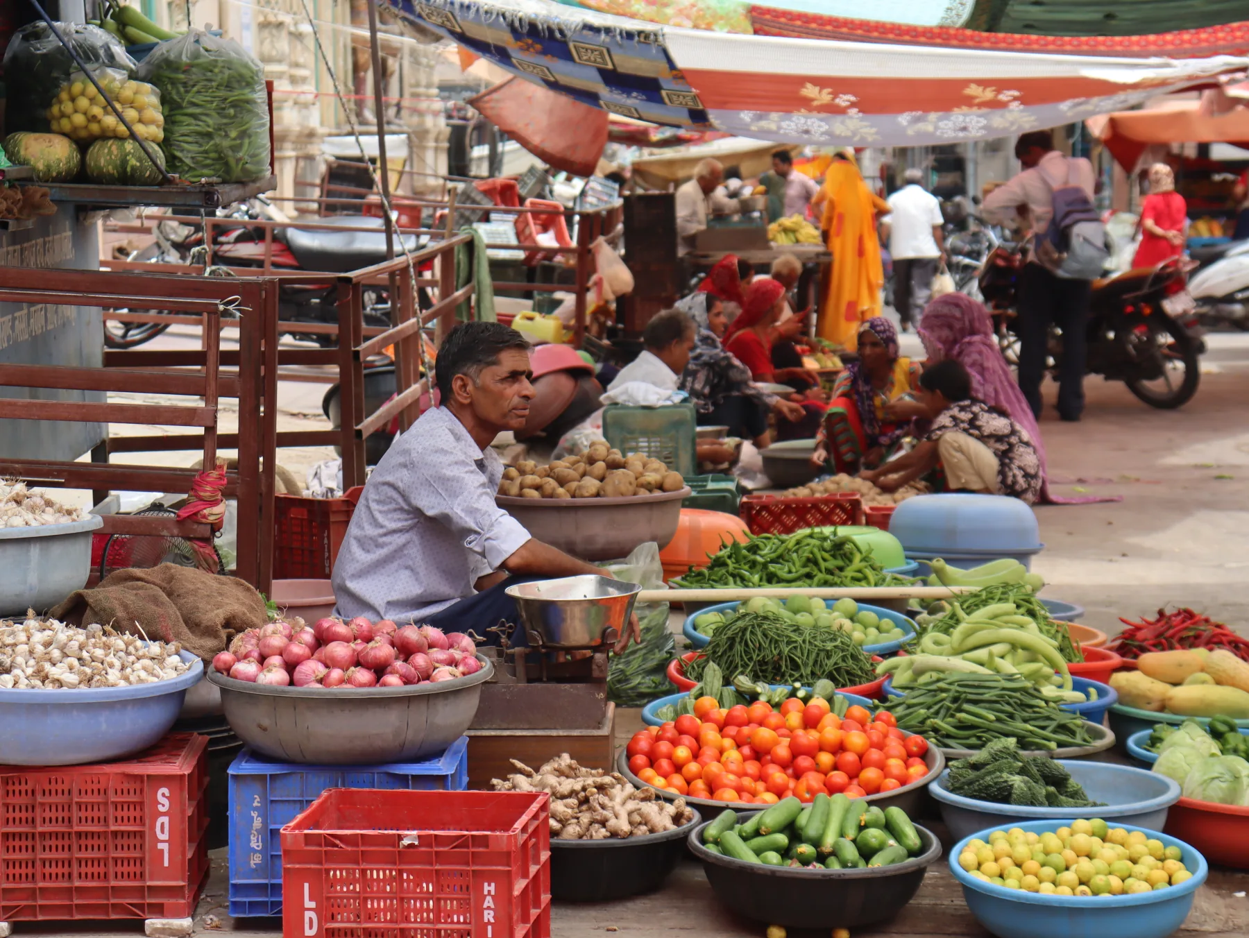 Marché local de légumes en Inde