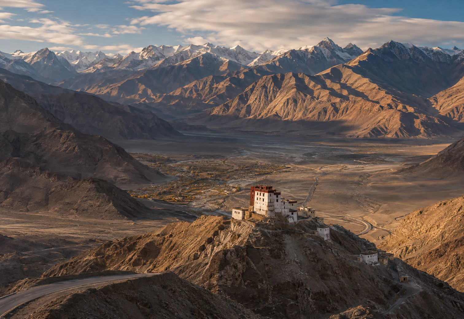 Monastère dans une vallée montagneuse du Ladakh