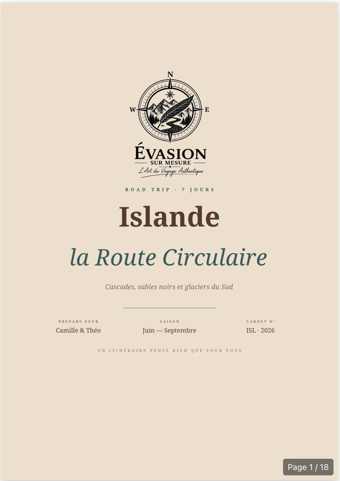 Roadbook personnalisé Islande aperçu